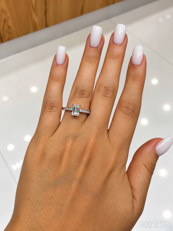 Bague solitaire diamant de laboratoire - Émeraude 1 ct
