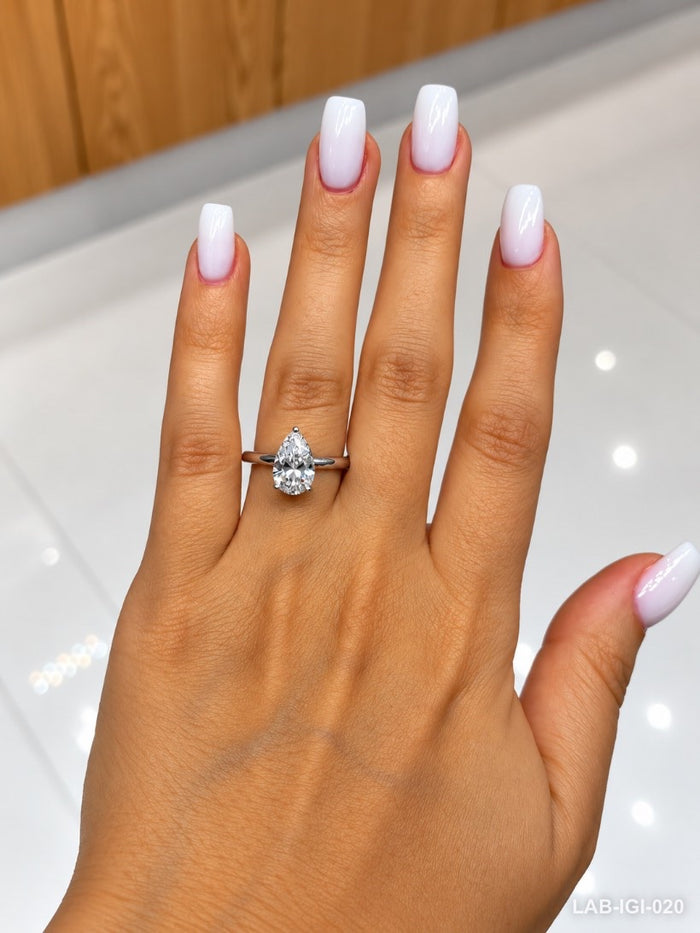 Bague solitaire diamant de laboratoire - Poire 2 ct