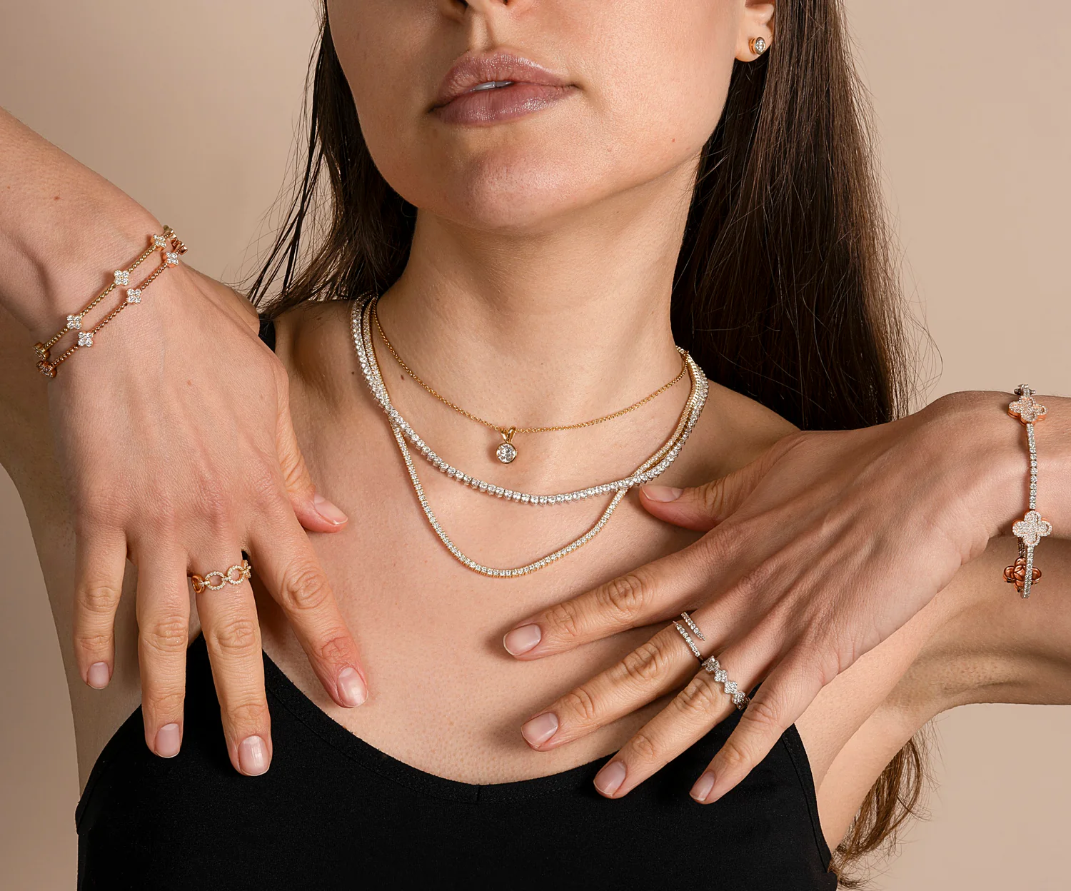 Ensemble de diamant en or blanc et jaune 18k