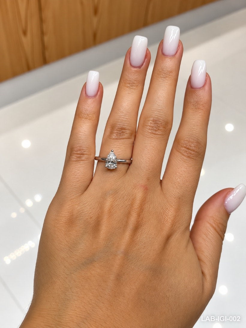 Bague solitaire diamant de laboratoire - Poire 1 ct – photo 2 – Diamea, joaillerie diamant à Casablanca