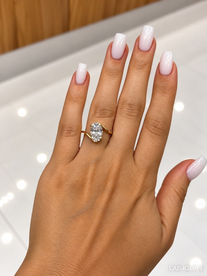 Bague solitaire diamant de laboratoire - Ovale 2 ct – photo 2 – Diamea, joaillerie diamant à Casablanca