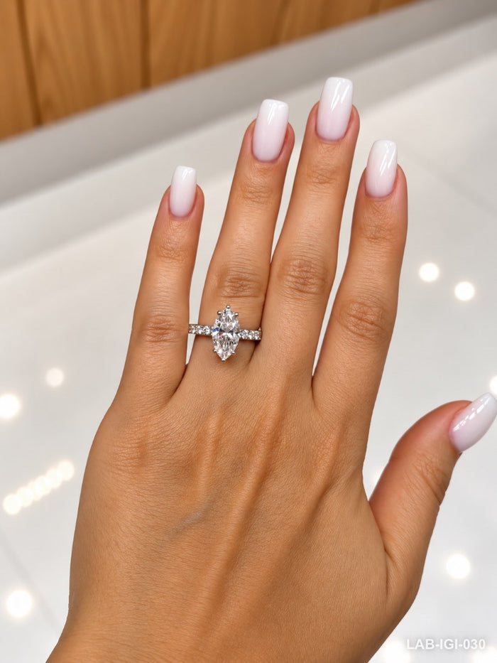 Bague solitaire diamant de laboratoire - Marquise 2 ct